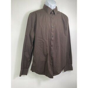 Express Mens Fitted Brown Button-Up Shirt Size L